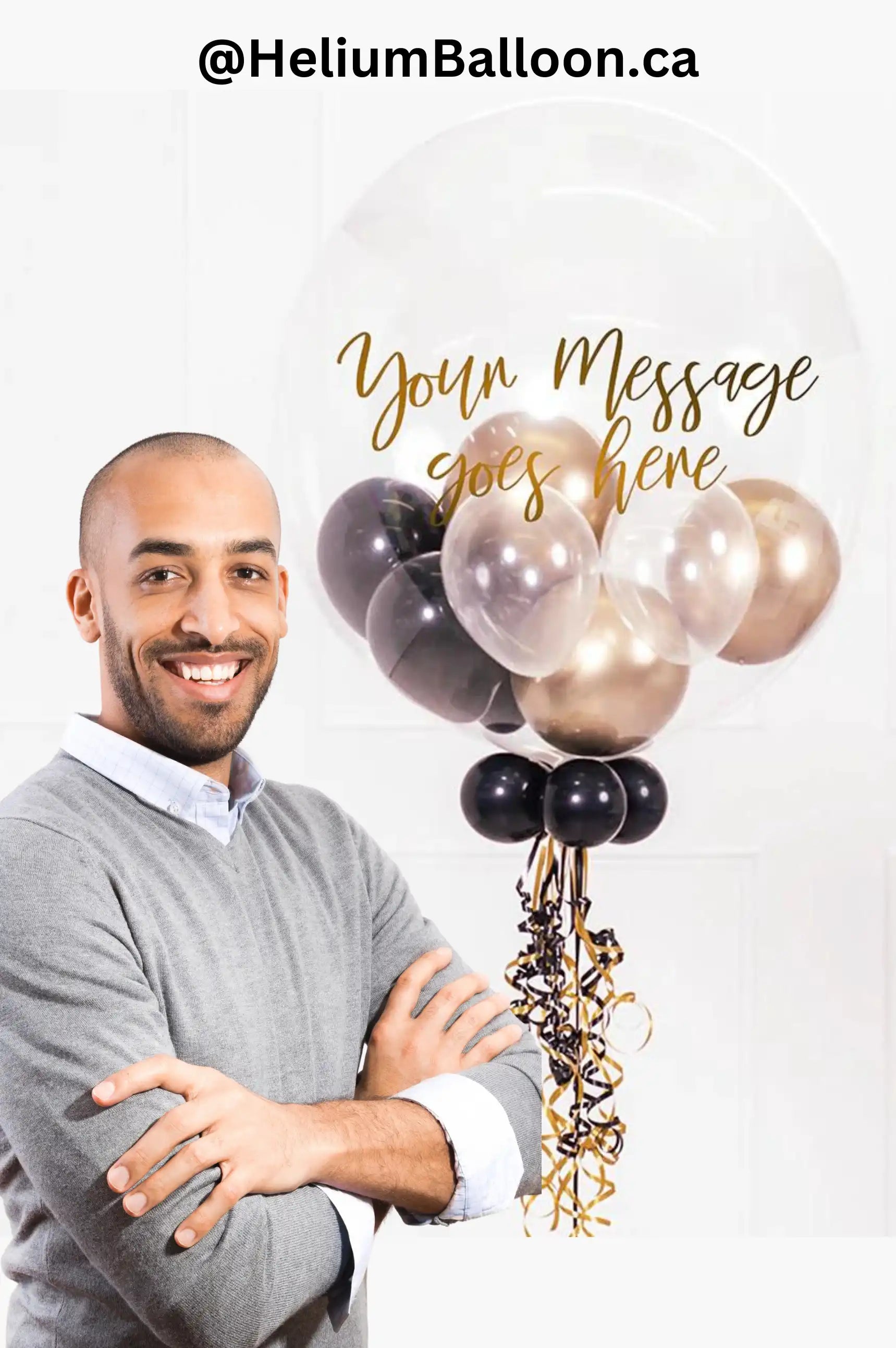 Custom Text Black Gold Bubble Mini Balloons inside