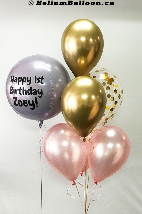 Personalized Custom Sphere Balloon With 6 Latex Balloons & Confetti (Colors Available)
