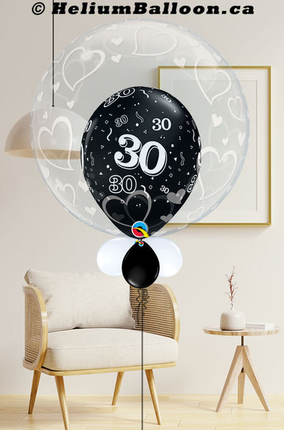 Make Your Own Double Bubble Balloon With Age 25-30-40-50-60 (Colors: Gold, Black, Silver or Multi-color) with Desired Style