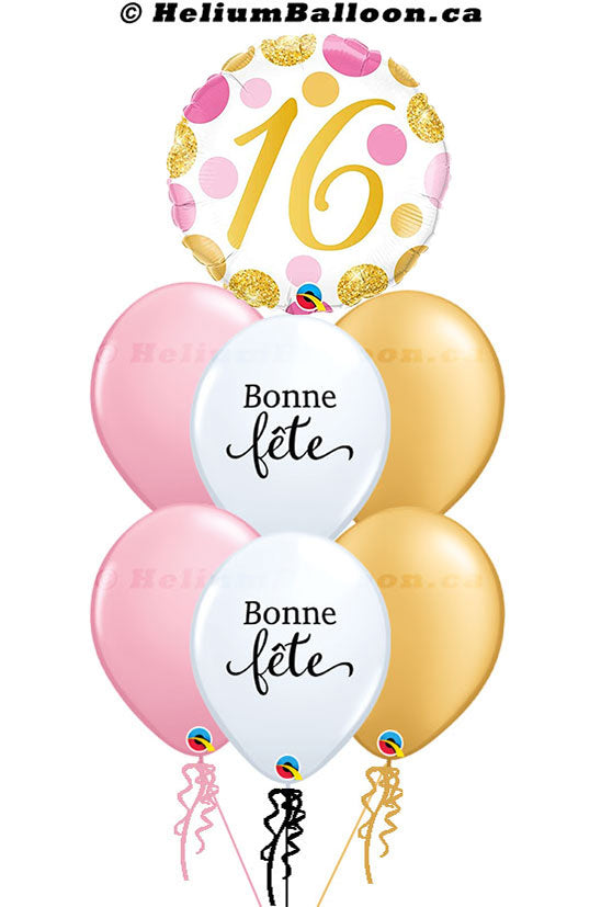 Super Bouquet Age 16/30/40/50/60/70th with Bonne Fête - Pink, Gold & Confetti