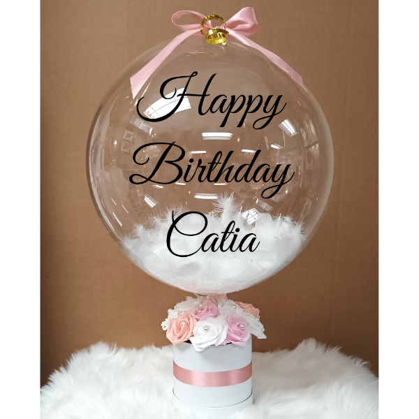 Boîte Fleurs et Plumes – Rose et Blanc -Cadeau Personnalisé