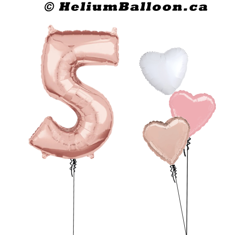 DUO - Large Ballon Chiffre (Noir, Or, Argent ou Rose) + Ballons Coeurs (Choix de Couleurs)