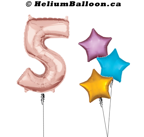 DUO - Grand Ballon Chiffre (Noir, Or, Argent ou Rose) + Ballons Étoiles (Choix de Couleurs)