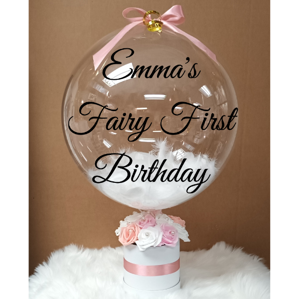 Feathers Balloon Flower Box - Pink and White - Custom Balloon Gift