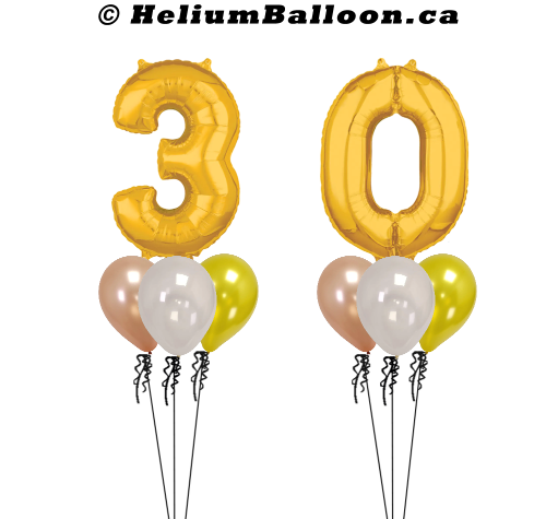 Make your Own Bouquet Gold Number 34 inches with 6 Balloons or 12 Balloons (Age 10 to 99)