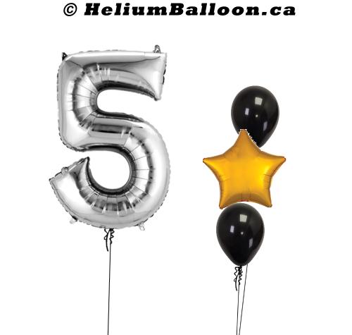 DUO - Large Number Balloon (Black, Gold, Silver or Rose Gold) + Stars + Latex Balloons (Choose Your Colors)
