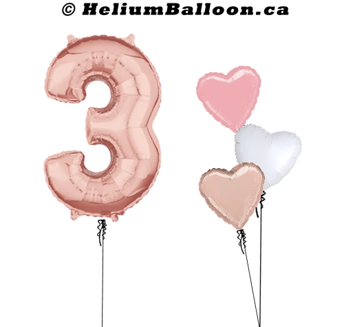 DUO - Large Ballon Chiffre (Noir, Or, Argent ou Rose) + Ballons Coeurs (Choix de Couleurs)