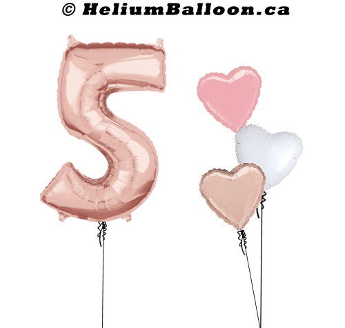 DUO - Large Ballon Chiffre (Noir, Or, Argent ou Rose) + Ballons Coeurs (Choix de Couleurs)