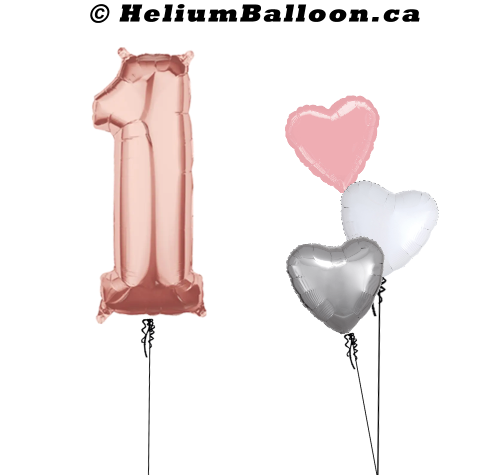 DUO - Large Ballon Chiffre (Noir, Or, Argent ou Rose) + Ballons Coeurs (Choix de Couleurs)
