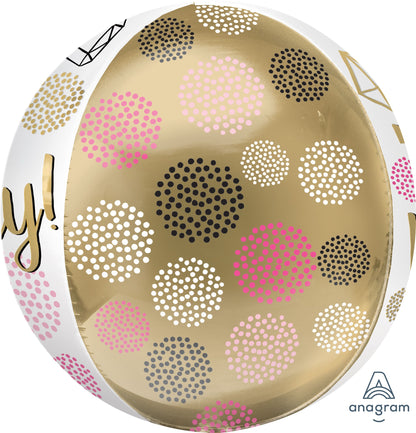 Happy Birthday - Pink & Gold - Orbz Balloon 16"
