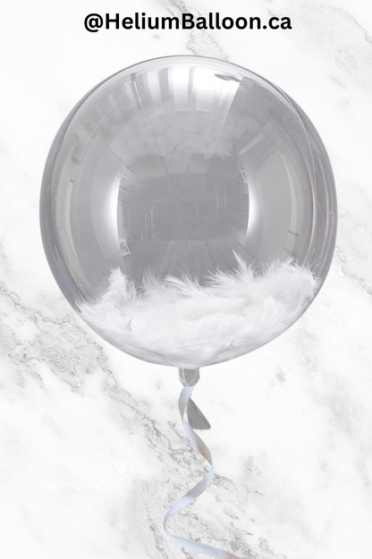Round Clear Balloon - White Feathers
