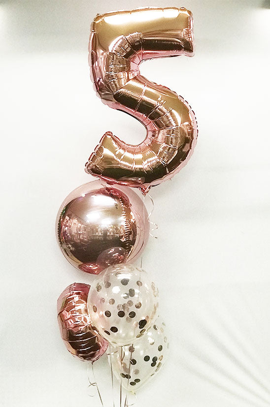 Bouquet Metallic & Confetti Rose Gold Number 25 inches ( Age 0 to 9 )