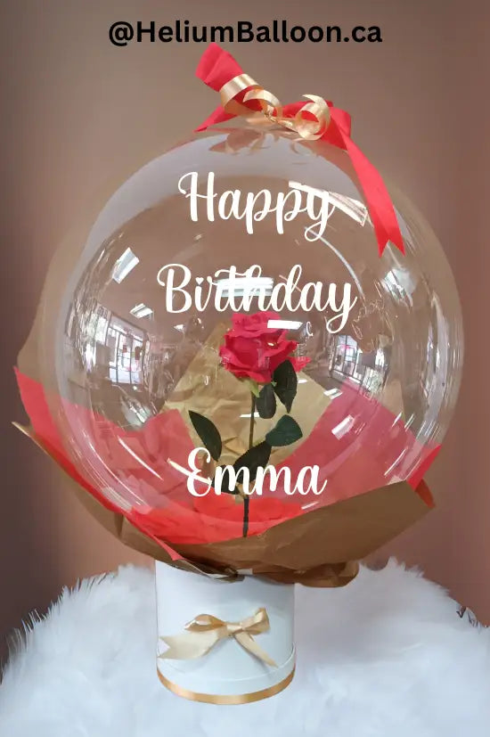 Custom-Text - Rose-in-a-Balloon - Red - Gold - Balloon-Gift
