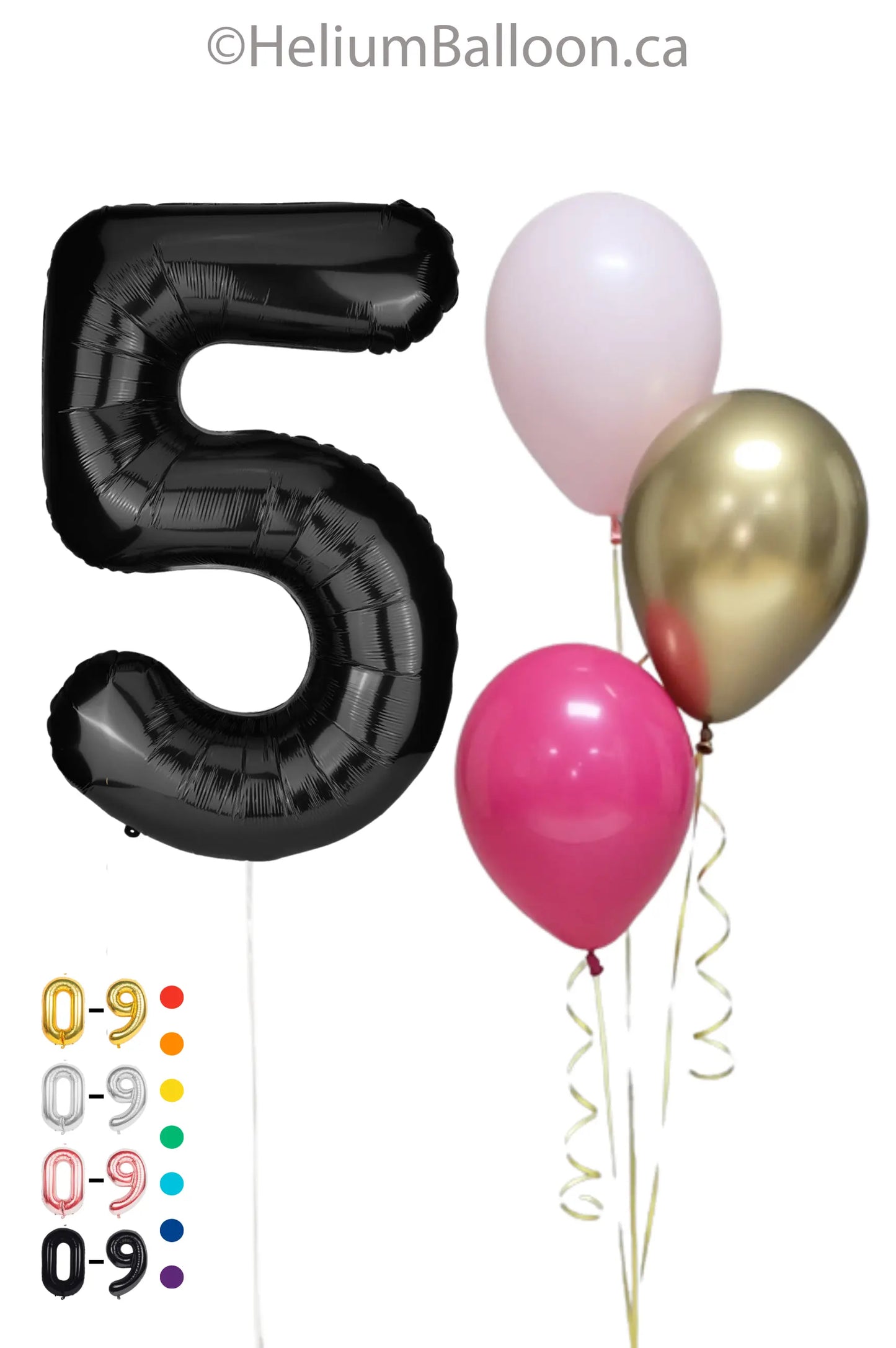 DUO - Large Number Balloon (Black, Gold, Silver or Rose Gold) + Latex Balloons (Choose Your Colors)