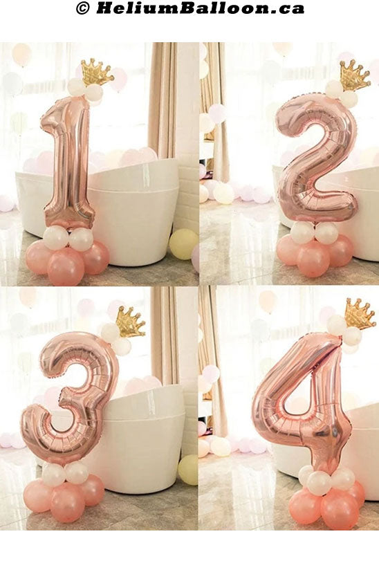 Large Number & Crown Balloon Set (Age 0 to 9 Rose Gold)