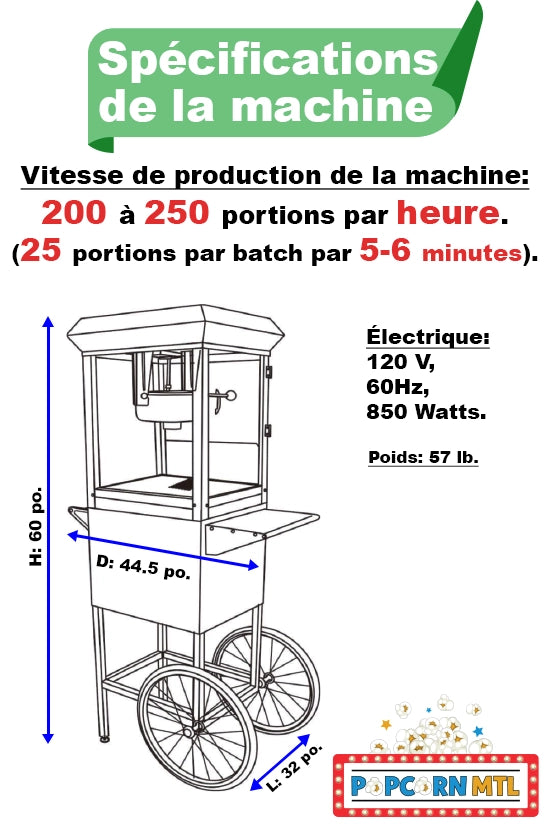 Popcorn Machine Rental - With Cart - Black or Red Color - Delivery Service