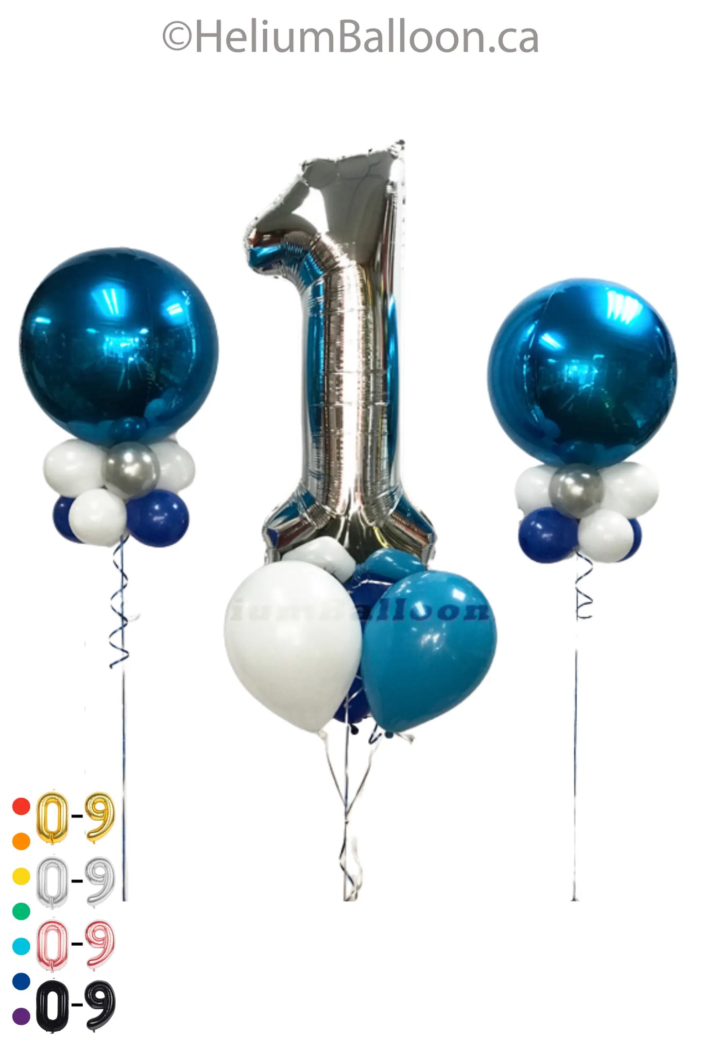 TRIO - Large Number Balloon (Black, Gold, Silver or Rose Gold) + Round Foil Balloons (Choose Your Colors)