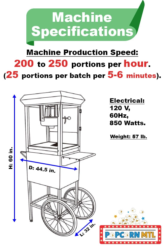 Popcorn Machine Rental - With Cart - Black or Red Color - Delivery Service
