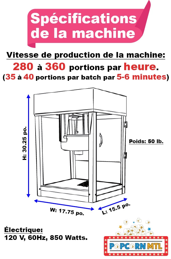 Location de machine à Pop-corn de grande taille - Avec chariot - Service de Livraison