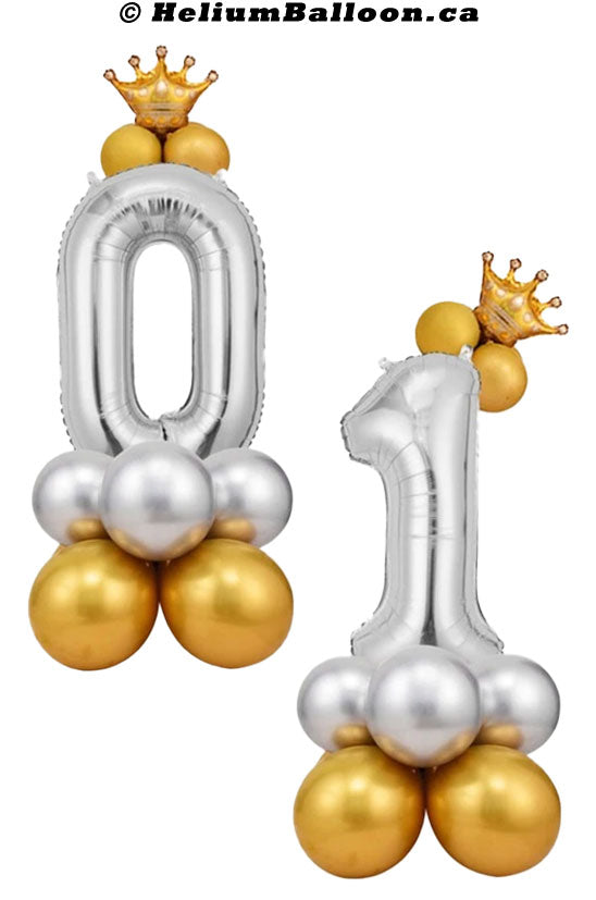 Large Number & Crown Balloon Set (Age 0 to 9 Silver)
