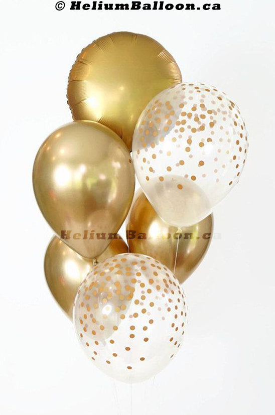 Bouquet 6 Balloons - Chrome Gold & Confetti