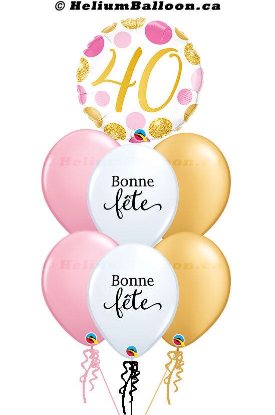 Super Bouquet Âge 30/40/50/60/70ème avec Bonne Fête - Rose, Or et Confettis