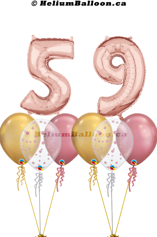 Bouquet Chiffre Or Rose 25" avec Confettis ( 10 à 99 ans )