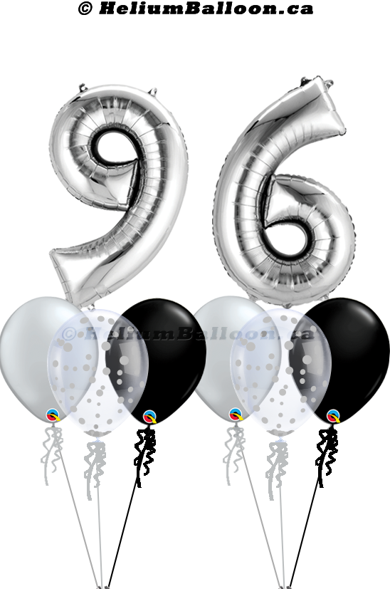 Bouquet Chiffre Argent 34" avec Confettis ( 10 à 99 ans )