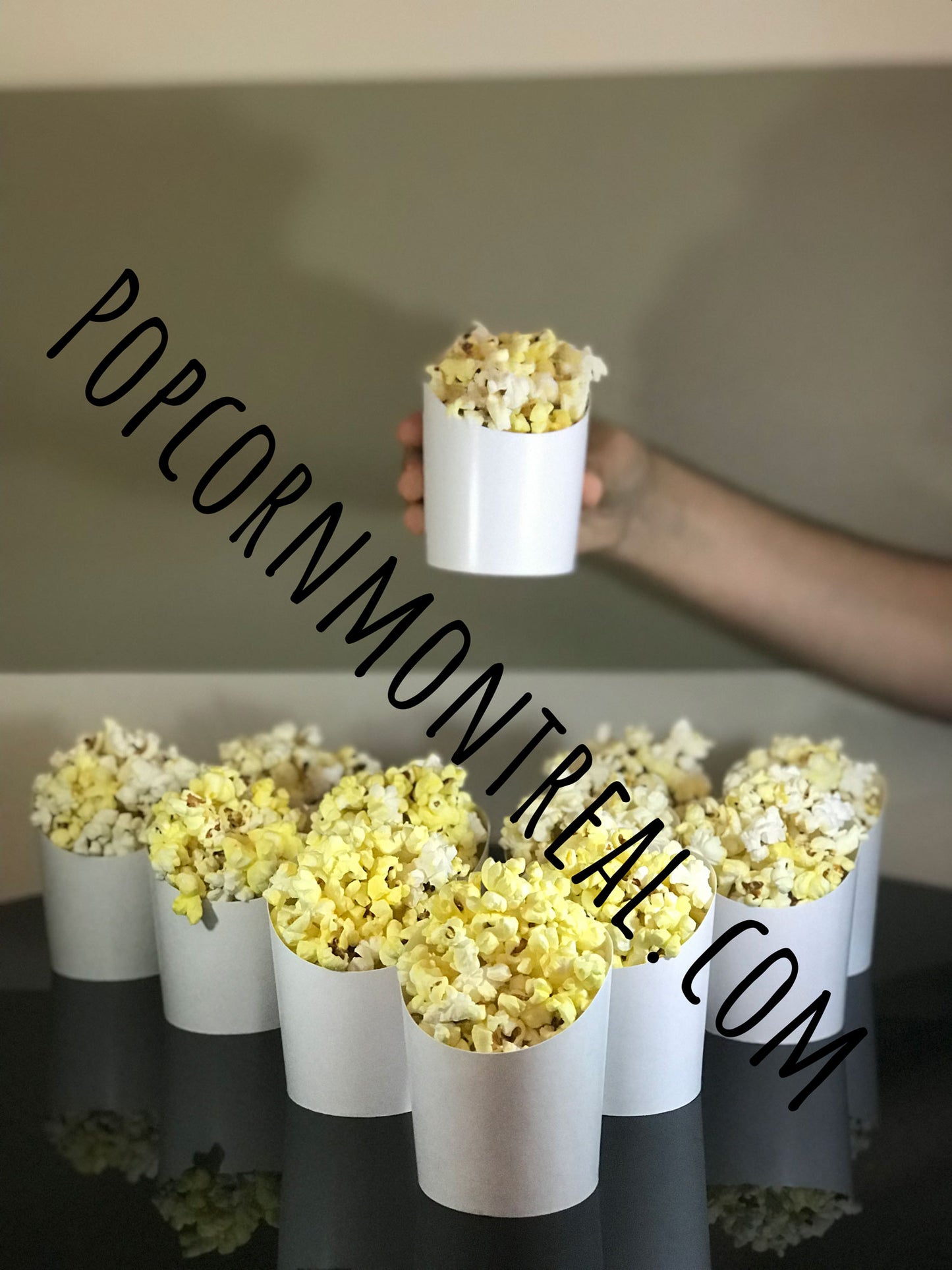 Popcorn portions (corn kernel with oil/butter flavor and serving cups)