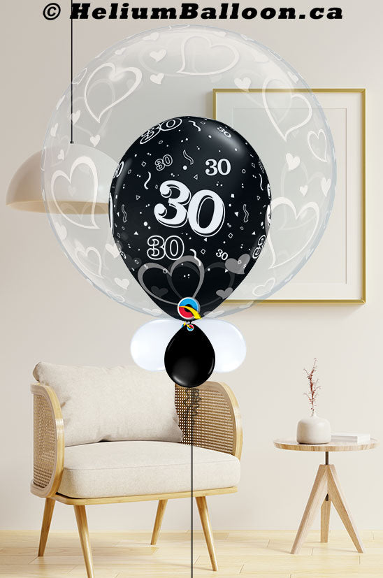 Make Your Own Double Bubble Balloon With Age 25-30-40-50-60 (Colors: Gold, Black, Silver or Multi-color) with Desired Style