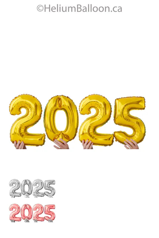 2025 Small Numbers Balloons 16 INCHES - Gold, Silver, Rose Gold - Air Filled