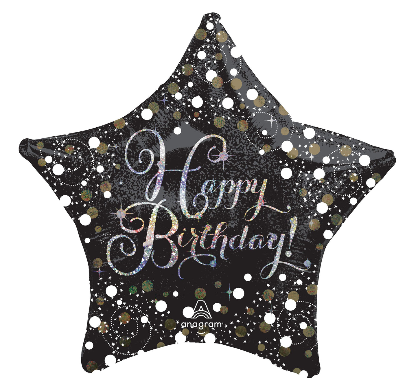 Jumbo Sparkling Happy Star Balloon 36 inches Black, Silver & Confettis