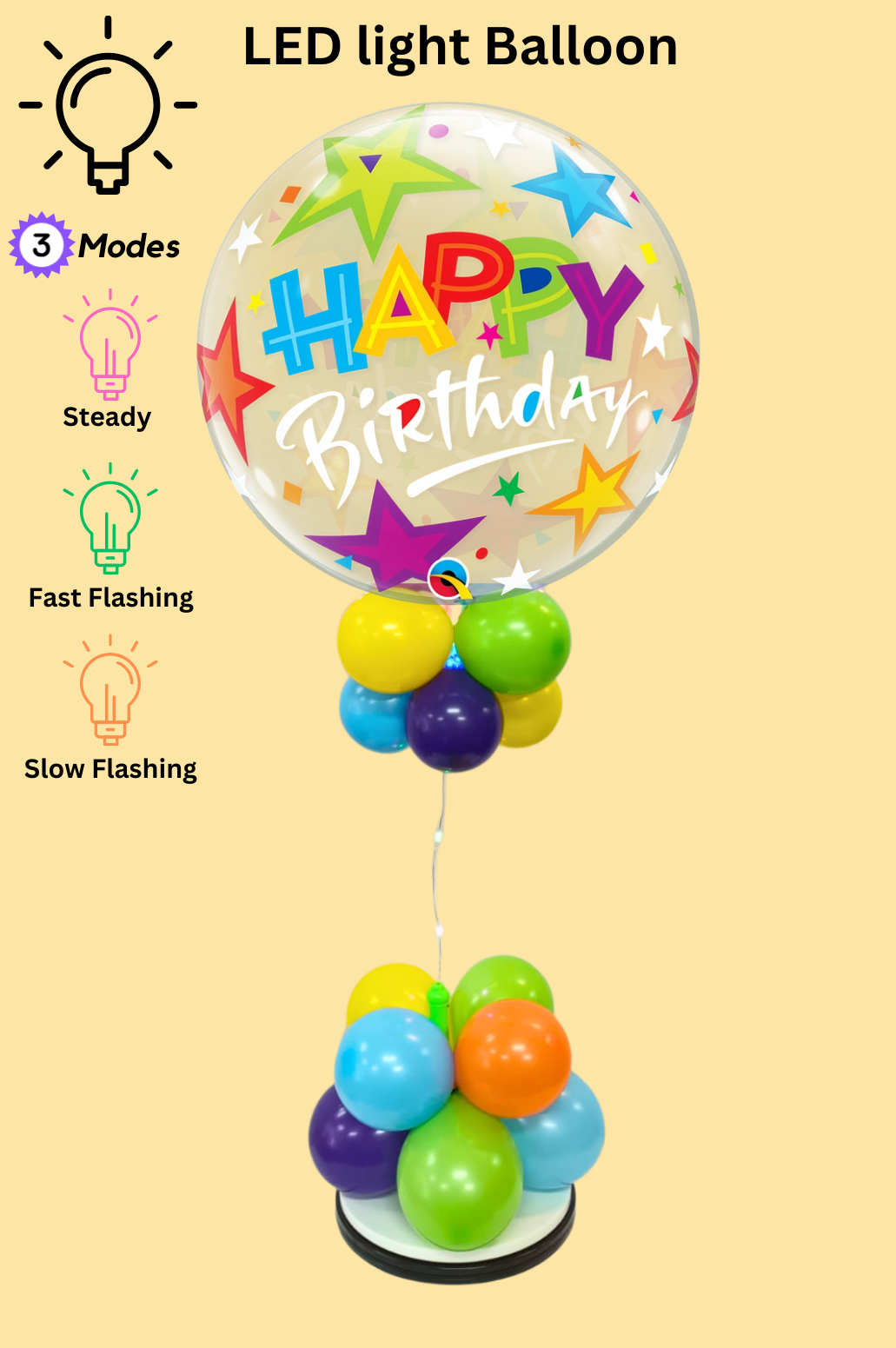 LED Light Birthday Balloon - Bubble Birthday Brilliant Stars