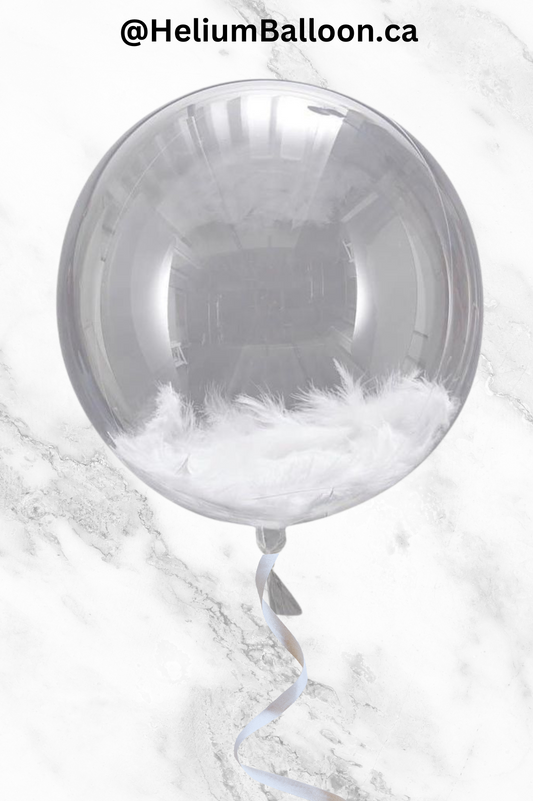 Round Clear Balloon - White Feathers