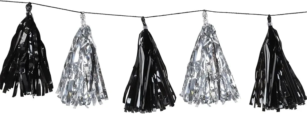 8FT-Metallic-Tassel-Garland-Black-and-Silver-guirlande-argent-et-noir