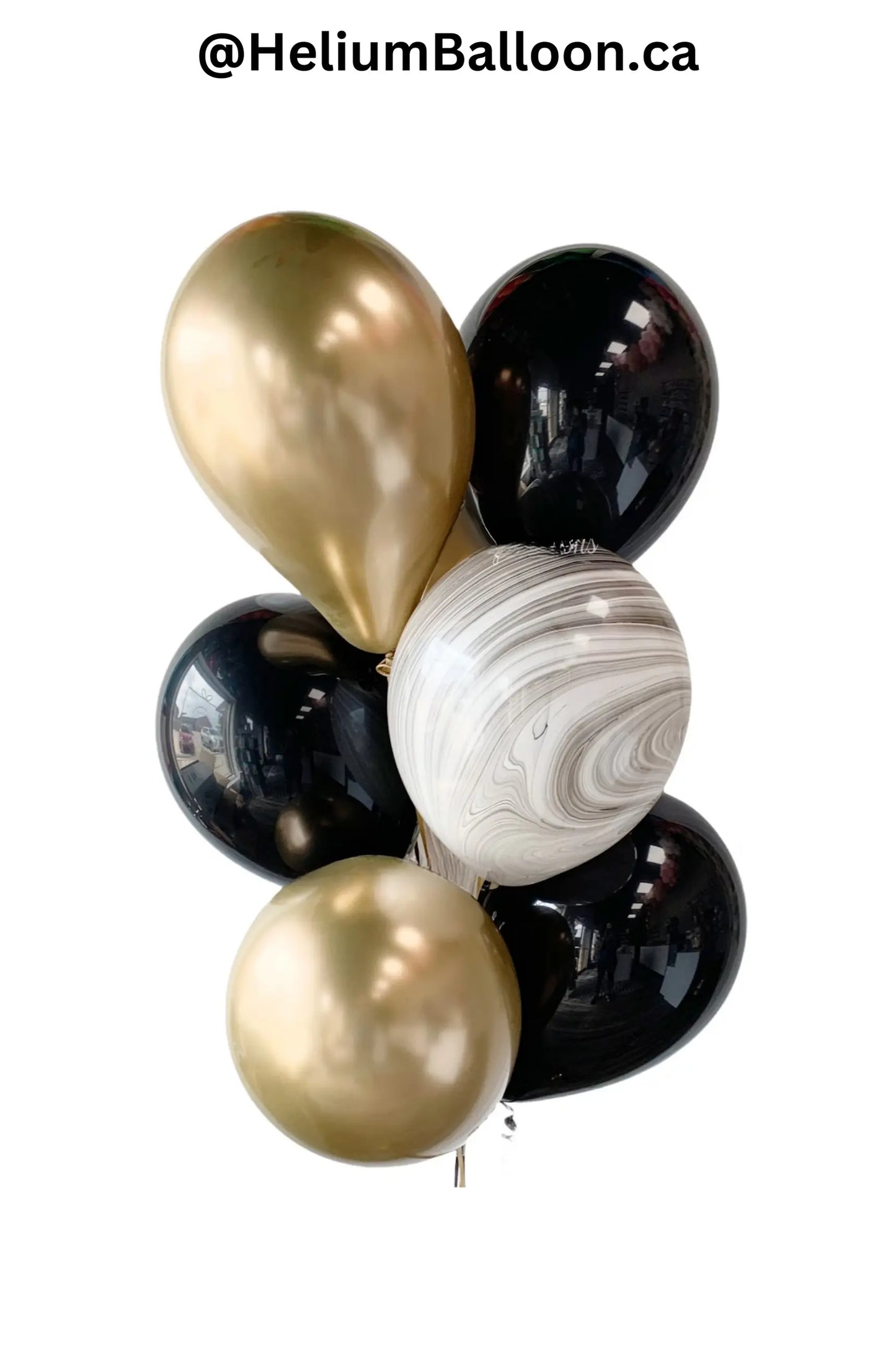 Bouquet 7 Balloons - Black, Chrome Gold  & Marble Black