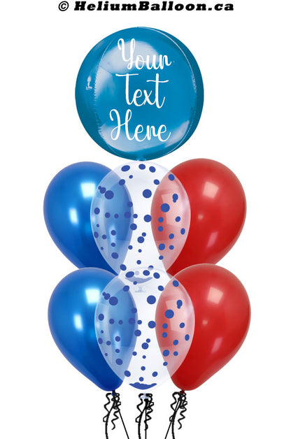 Metallic Balloon Bouquet With Text or Logo - Colors of Your Brand - With Confettis