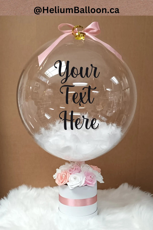 Custom-Text - Feather-Balloon-with-12-Flowers-Box-Pink-White- Balloon-Gift