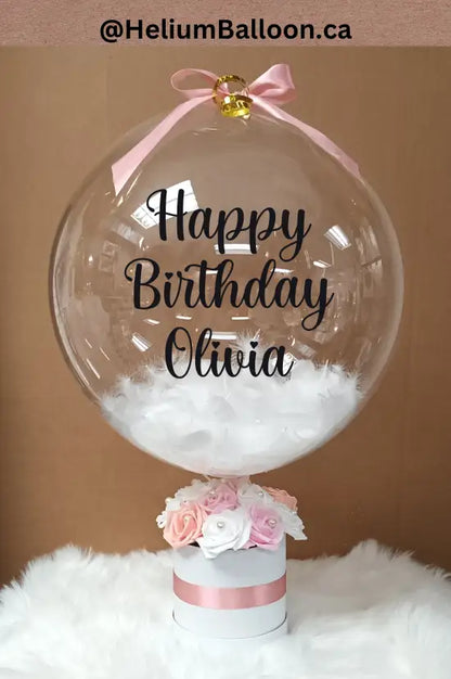 Custom-Text - Feather-Balloon-with-12-Flowers-Box-Pink-White- Balloon-Gift