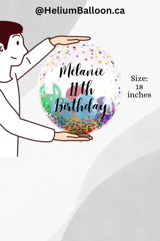 Custom Text - Bubble Multicolor Confettis - Mini Balloons inside