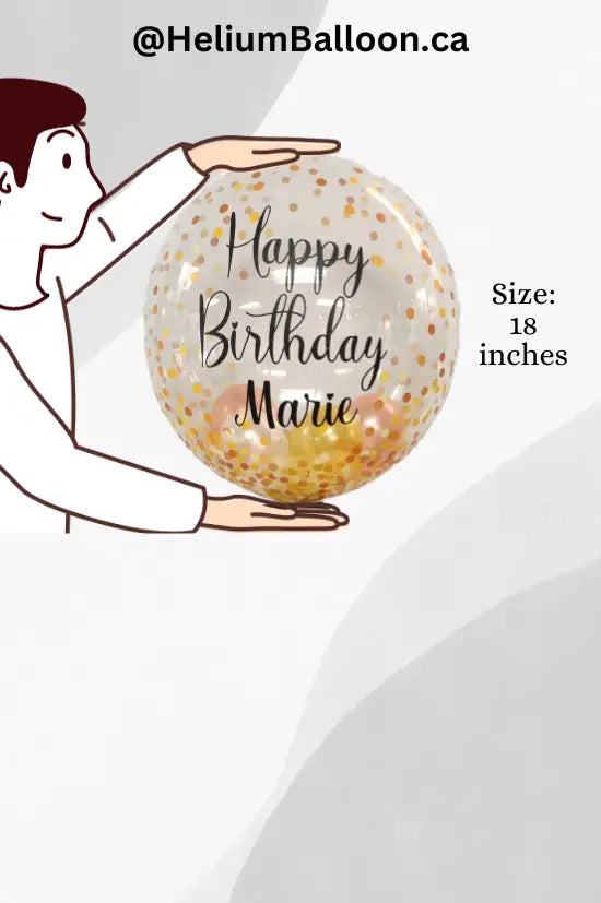 Test Ballons Custom Text - Bubble Gold Confettis - Mini Balloons inside - (CHOOSE Y ...
