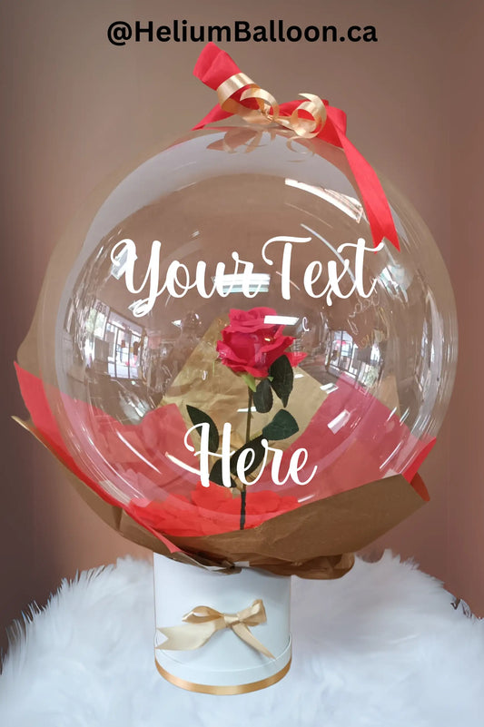 Custom-Text - Rose-in-a-Balloon - Red - Gold - Balloon-Gift