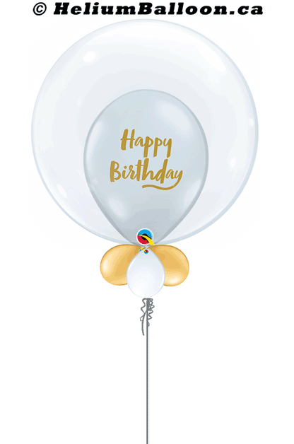 Créez votre propre double ballon Joyeux anniversaire (couleurs : or, noir, transparent) avec le style souhaité.