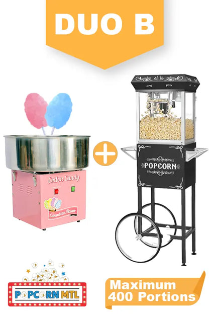 Duo-B-machine-rental-cotton-candy-Black-popcorn-machine-with-cart-Popcorn-Rental-Montreal-delivery-Livraison-Location-machine-popcorn-Montreal-Duo-B-Location-machine-barbe-a-papa-machine