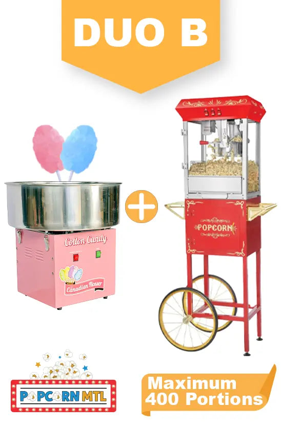 Duo-B-machine-rental-cotton-candy-red-popcorn-machine-with-cart-Popcorn-Rental-Montreal-delivery-Livraison-Location-machine-popcorn-Montreal-Duo-B-Location-machine-barbe-a-papa-machine