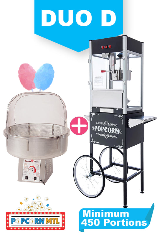 Duo-D-machine-rental-cotton-candy-Black-popcorn-machine-with-cart-Popcorn-Rental-Montreal-delivery-Livraison-Location-machine-popcorn-Montreal-Duo-C-Location-machine-barbe-a-papa-machine