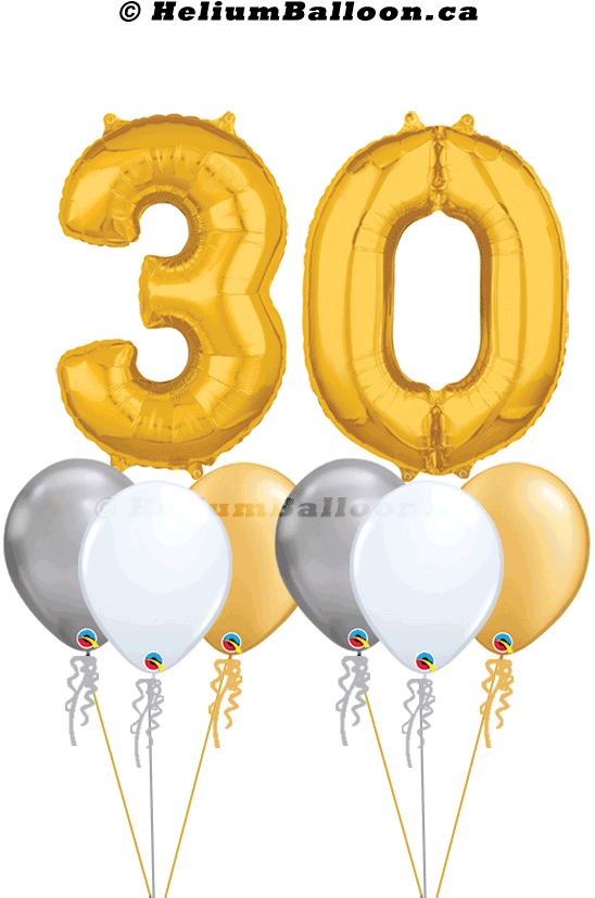 Make your Own Bouquet Gold Number 34 inches with 6 Balloons or 12 Balloons (Age 10 to 99)