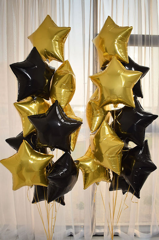 Bouquet of 10 Gold and Black Stars Balloons