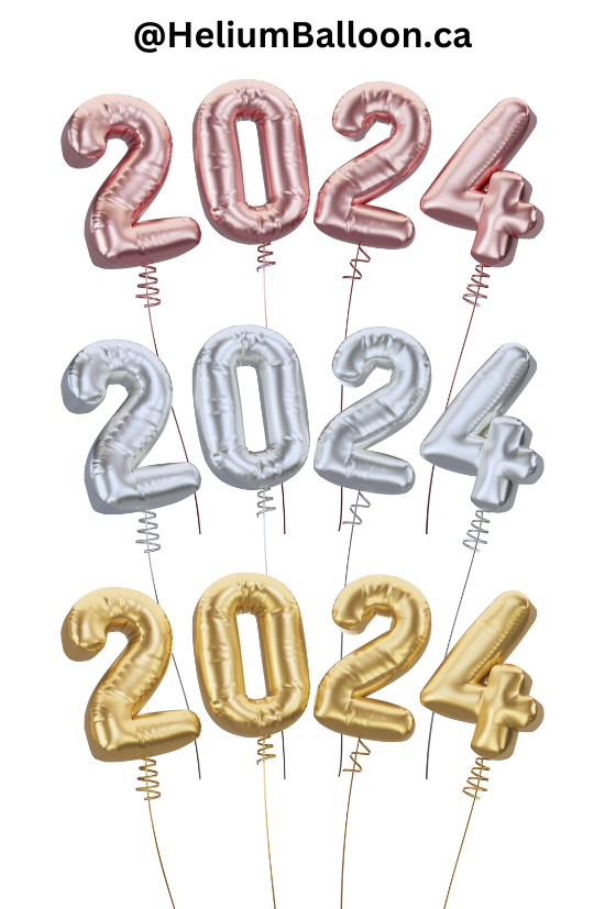 New Year 2024 Large Numbers - Metallic Gold, Silver, Rose Gold 34'' - Helium Filled