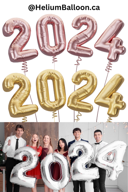 New Year 2024 Large Numbers - Metallic Gold, Silver, Rose Gold 34'' - Helium Filled